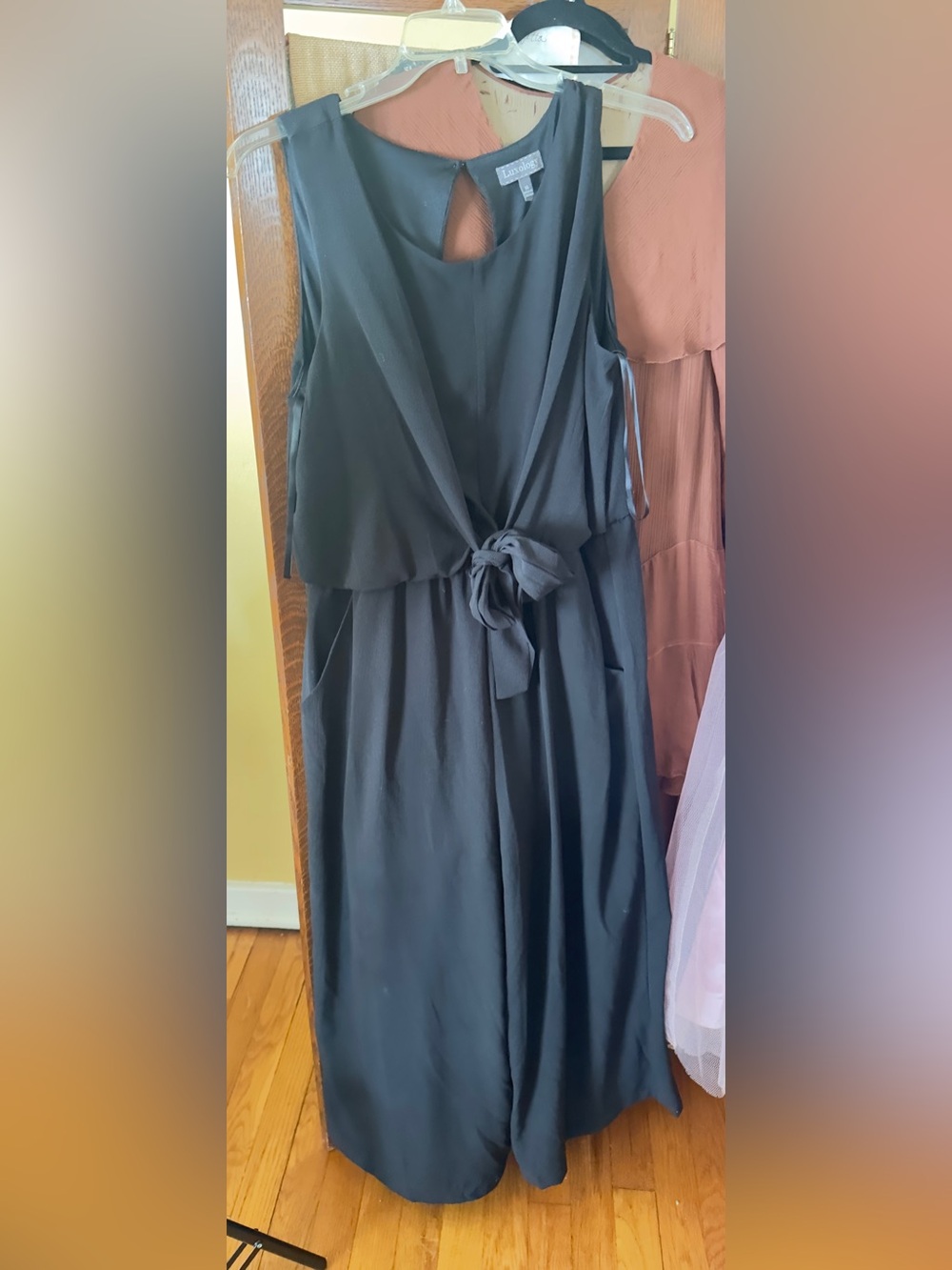 Luxology Black Sleeveless jumper  with Tie Waist
